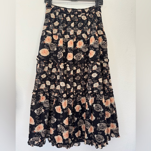 ULLA JOHNSON Floral Black Noir and Peach Tulia Long Women's Skirt Size 6 - Picture 5 of 13